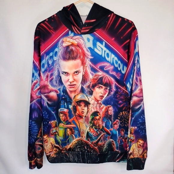 no tags Tops - Stranger Things 3 Colorful Graphic Hoodie Great Graphics All Over Awesome